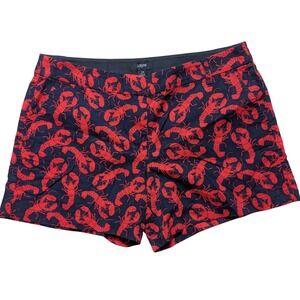 J.Crew Lobster Print 5" Chino Shorts Women Size 14 Cotton Navy Red EUC